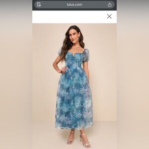 Lulu's Blue Floral Midi Dress
